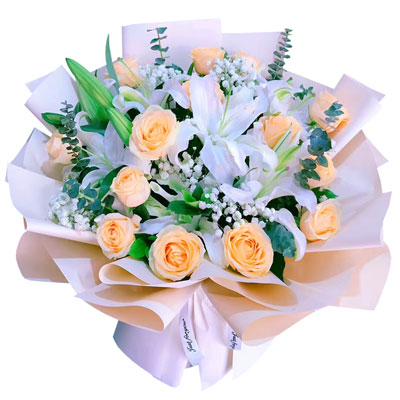 秦皇岛16朵香槟玫瑰2支百合，爱的温暖和幸福
