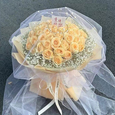 秦皇岛52朵香槟玫瑰满天星，你就是我的全部