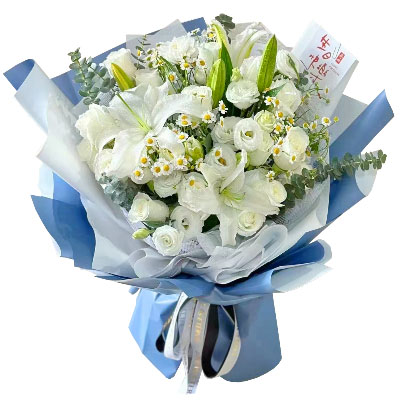 秦皇岛11朵白玫瑰桔梗百合，爱永恒不息