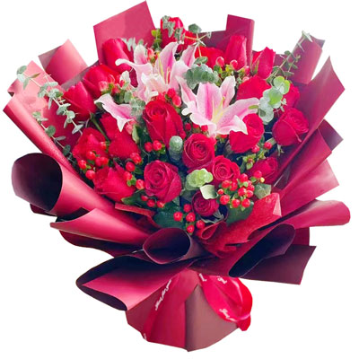 秦皇岛22朵红玫瑰百合，爱的火焰